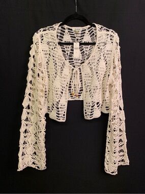 CELANDINE x ANTHROPOLOGIE Tie Front Open Knit Crochet Sweater Coverup ONE SIZE
